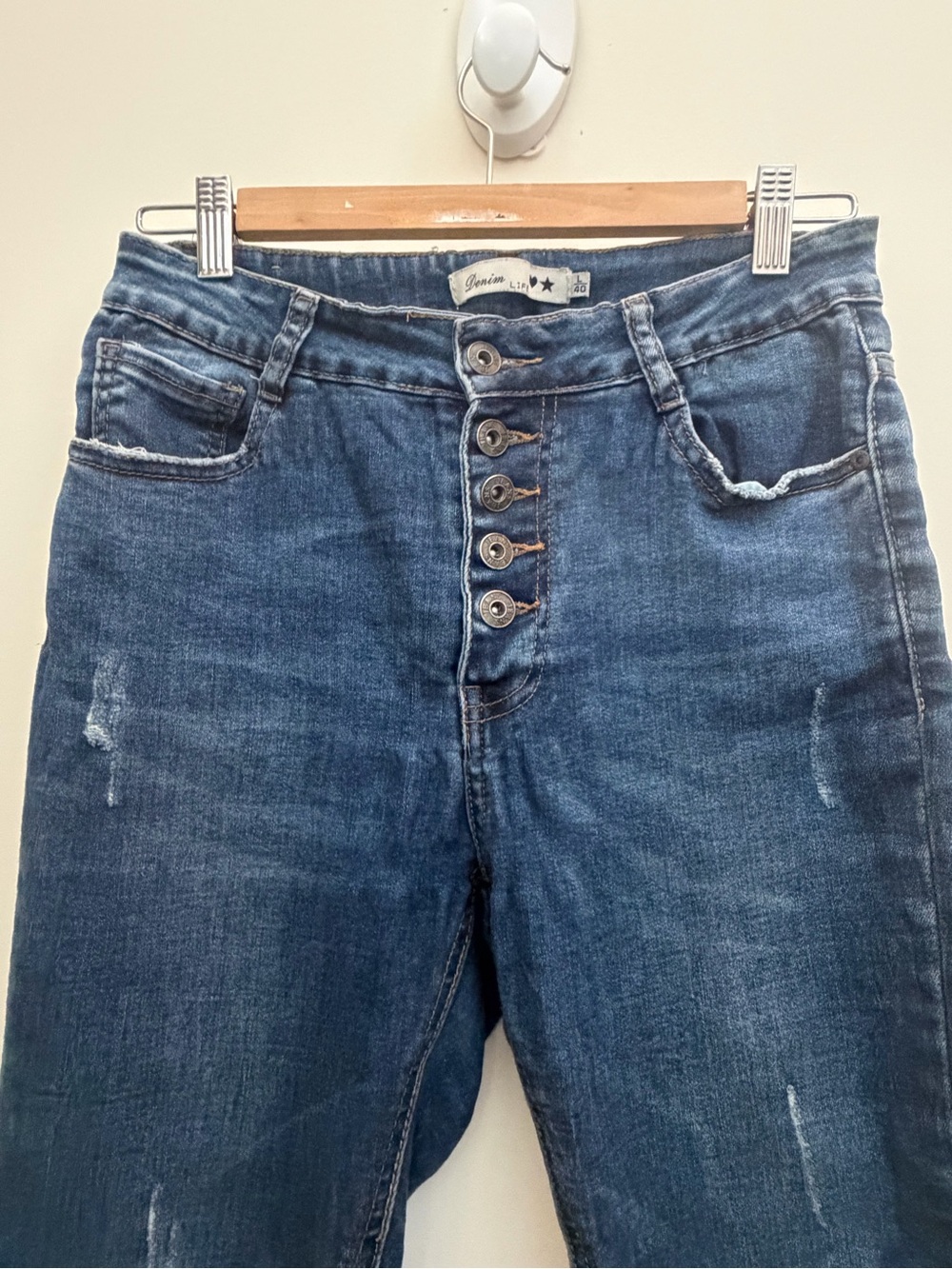 High-Rise Button-Fly Dark Blue Jeans